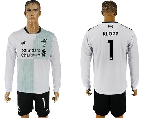 Liverpool #1 Klopp Away Long Sleeves Soccer Club Jersey